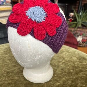 Handcrafted Purple and Red Floral Headband